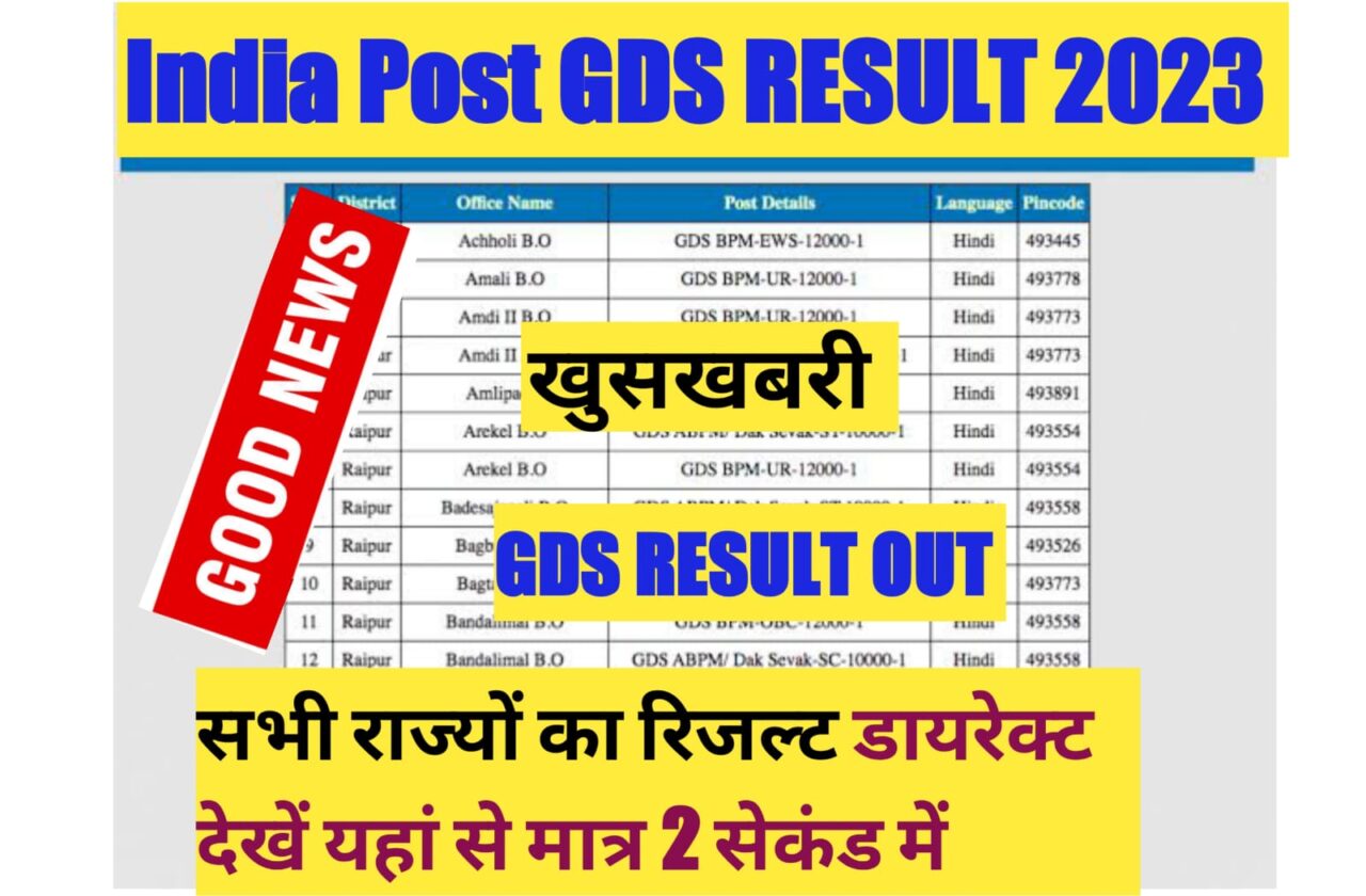 GDS RESULT 2023 GDS Merit List सभी राज्यों का हुआ जारी मात्र 2 सेकंड